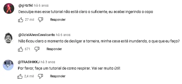 Comentários em um vídeo de tutoriais inúteis postado pelo canal Madjimby