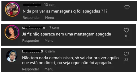 Usuários relatam não conseguir recuperar mensagens apagadas no Instagram