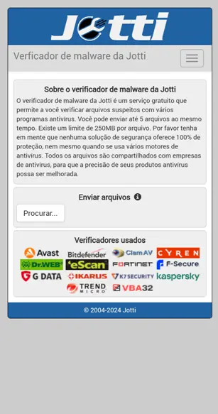 Ferramenta de antivirus online para APK e arquivos - Jotti