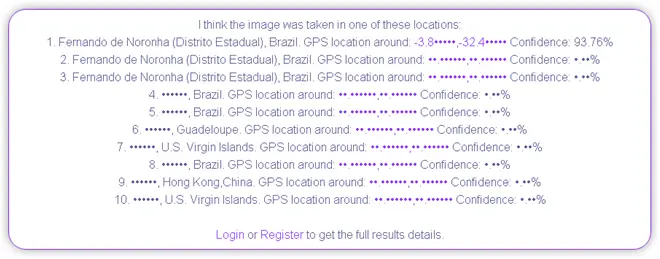 Resultado da pesquisa, com informações da provável localização de onde foi tirada.